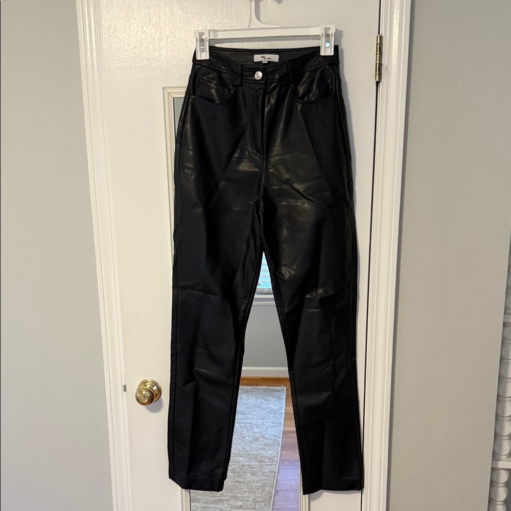 Black Straight Leg Leather Pants
